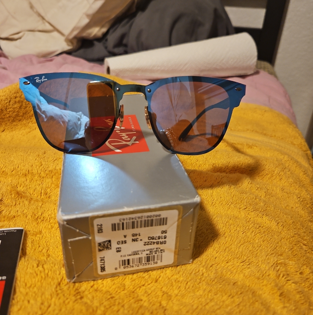 Ray-Ban Black Frame Sunglasses with Blue Mirrored Lenses RB3576N NEW ITALY - Picture 2 of 8